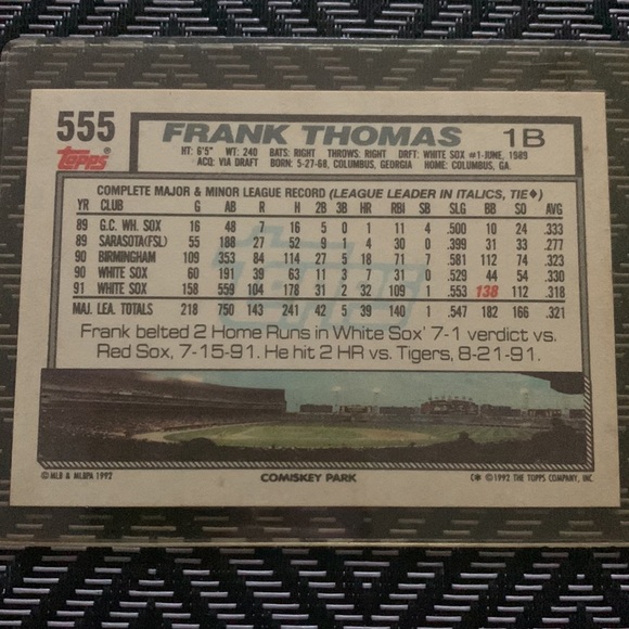 Frank Thomas 1991 topps - Picture 2 of 2